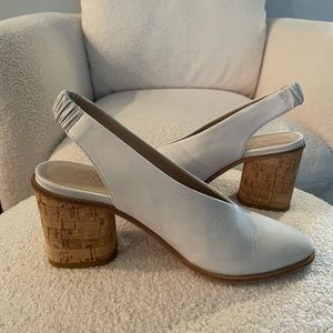 COS Size 7 (EU Size 38) White Leather Cork Heel Slingback Pumps